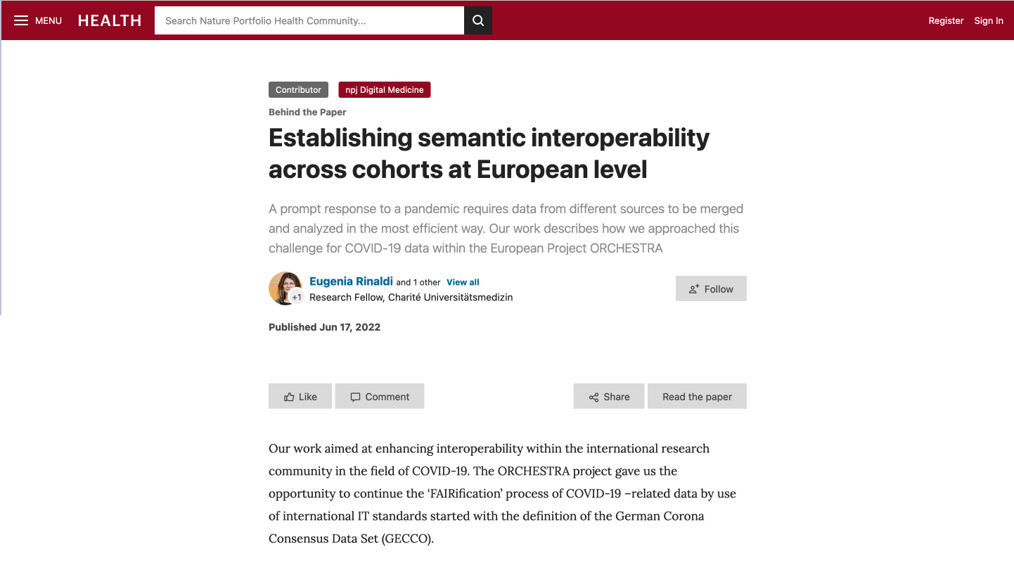 Establishing semantic interoperability across cohorts at European level